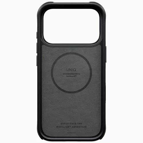 Uniq Keva Mov Magclick Apple iPhone 18 Pro Max / 17 Pro Max tok gyűrűs kitámasztóval, Magsafe, kevlár, fekete