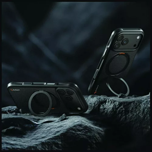 Uniq Keva Mov Magclick Apple iPhone 18 Pro Max / 17 Pro Max tok gyűrűs kitámasztóval, Magsafe, kevlár, fekete
