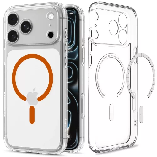 Spigen Ultra Hybrid MagFit Apple iPhone 18 Pro / 17 Pro tok, MagSafe, Clear, átlátszó-narancssárga