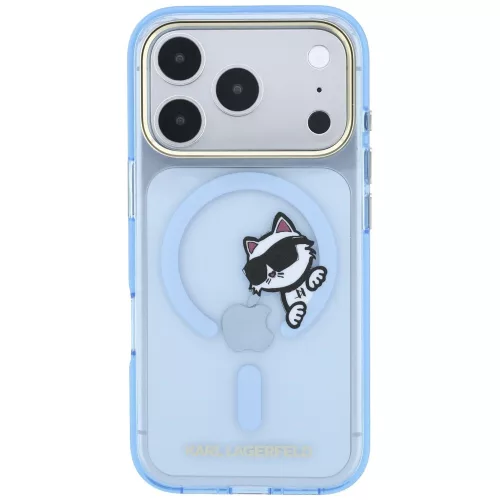 Karl Lagerfeld Peekaboo Logo Apple iPhone 18 Pro / 17 Pro tok, MagSafe, macska minta, kék-arany