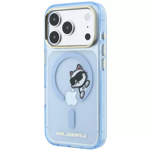 Karl Lagerfeld Peekaboo Logo Apple iPhone 18 Pro / 17 Pro tok, MagSafe, macska minta, kék-arany