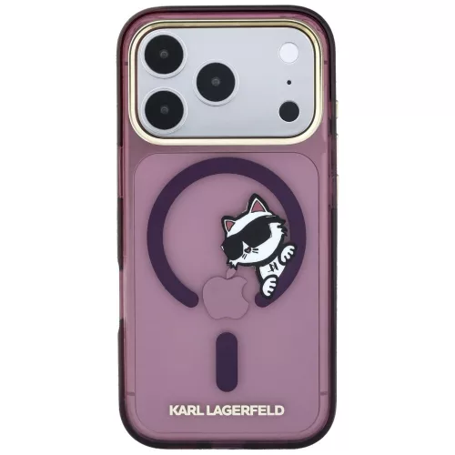 Karl Lagerfeld Peekaboo Logo Apple iPhone 18 Pro Max / 17 Pro Max tok, MagSafe, macska minta, lila-arany