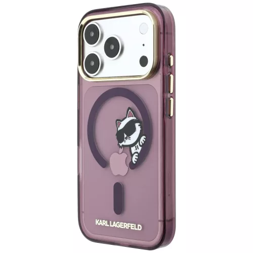 Karl Lagerfeld Peekaboo Logo Apple iPhone 18 Pro Max / 17 Pro Max tok, MagSafe, macska minta, lila-arany