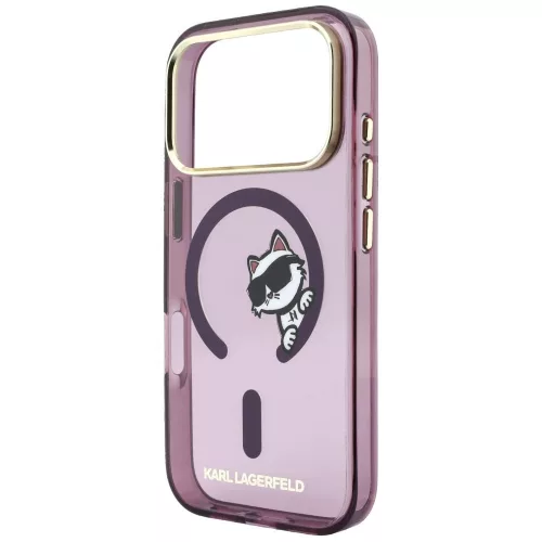Karl Lagerfeld Peekaboo Logo Apple iPhone 18 Pro Max / 17 Pro Max tok, MagSafe, macska minta, lila-arany