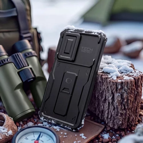 Tech-Protect Kevlar Cam+ Samsung A17 / Galaxy A18 tok kameravédelemmel, kitámasztóval, megerősített sarokkal, fekete