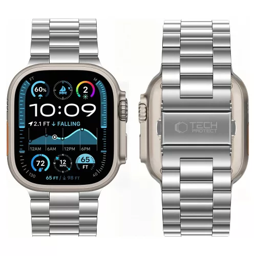 Tech-Protect Stainless Apple Watch 8 / 9 / 10 / 11 / 12 / SE / Ultra (44/45/46/49mm) szíj, fém, ezüst