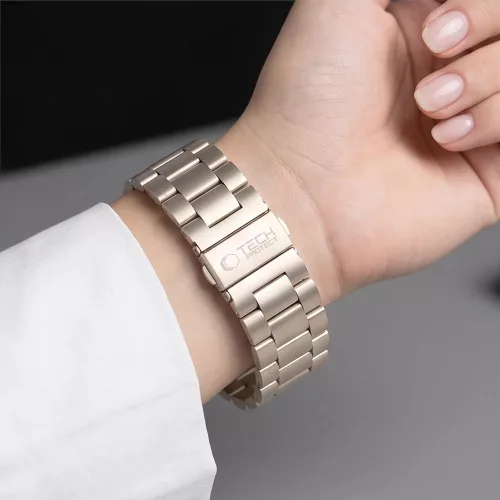 Tech-Protect Stainless Apple Watch 8 / 9 / 10 / 11 / 12 / SE / Ultra (44/45/46/49mm) szíj, fém, bézs
