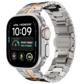   Tech-Protect Stainless Apple Watch 8 / 9 / 10 / 11 / 12 / SE / Ultra (44/45/46/49mm) szíj, fém, ezüst-narancs