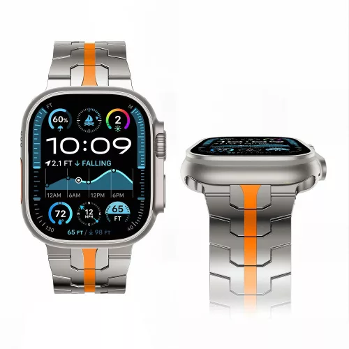 Tech-Protect Stainless Apple Watch 8 / 9 / 10 / 11 / 12 / SE / Ultra (44/45/46/49mm) szíj, fém, ezüst-narancs