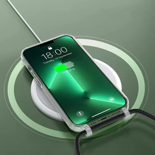 Apple iPhone 15 Pro, Szilikon védőkeret + műanyag hátlap, nyakbaakasztó, Magsafe töltővel kompatibilis, FlexAir Chain Magsafe, átlátszó