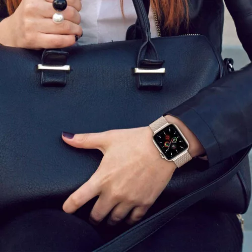 Apple Watch 4-6, SE, SE (2022), SE (2025) (38 / 40 mm) / Watch 7-9 (41 mm) / Watch 10-11 (42 mm), fém pótszíj, milánói stílus, TP MilaneseBand, ezüst