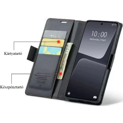 Samsung Galaxy A06 SM-A065F, Oldalra nyíló tok, stand, kártyatartóval, RFID technológiával, Wooze CaseME, fekete