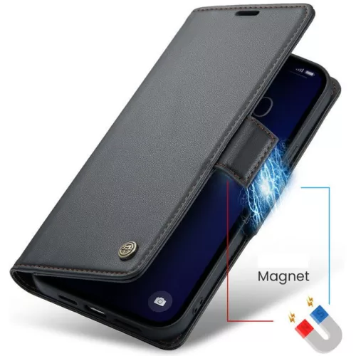 Samsung Galaxy A06 SM-A065F, Oldalra nyíló tok, stand, kártyatartóval, RFID technológiával, Wooze CaseME, fekete
