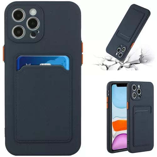 Xiaomi Redmi Note 14 Pro 5G (Global) / Poco X7, Szilikon tok, kártyatartóval, Wooze Card Slot, sötétkék