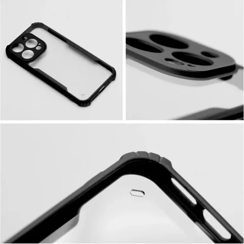 Oppo A3 4G (A40, A40m), Szilikon tok, közepesen ütésálló, légpárnás sarok, akril hátlap, Anti-Drop Case, átlátszó/fekete