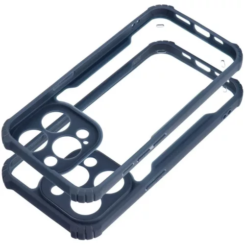 Oppo A3 4G (A40, A40m), Szilikon tok, közepesen ütésálló, légpárnás sarok, akril hátlap, Anti-Drop Case, átlátszó/sötétkék