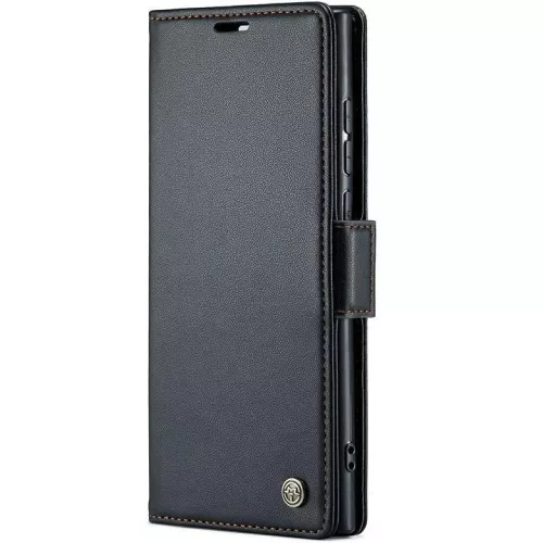 Apple iPhone 16e / 17e, Oldalra nyíló tok, stand, kártyatartóval, RFID technológiával, Wooze CaseME, fekete