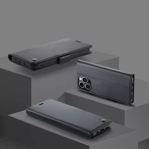 Apple iPhone 16e / 17e, Oldalra nyíló tok, stand, kártyatartóval, RFID technológiával, Wooze CaseME, fekete