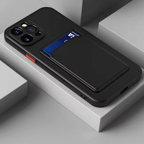 Apple iPhone 16e / 17e, Szilikon tok, kártyatartóval, Wooze Card Slot, fekete