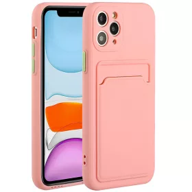   Apple iPhone 16e / 17e, Szilikon tok, kártyatartóval, Wooze Card Slot, rózsaszín