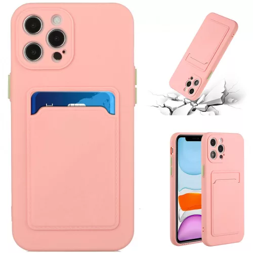 Apple iPhone 16e / 17e, Szilikon tok, kártyatartóval, Wooze Card Slot, rózsaszín