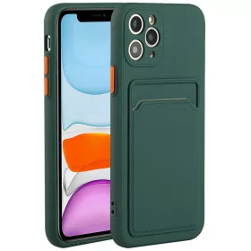   Apple iPhone 16e / 17e, Szilikon tok, kártyatartóval, Wooze Card Slot, sötétzöld