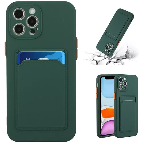 Apple iPhone 16e / 17e, Szilikon tok, kártyatartóval, Wooze Card Slot, sötétzöld