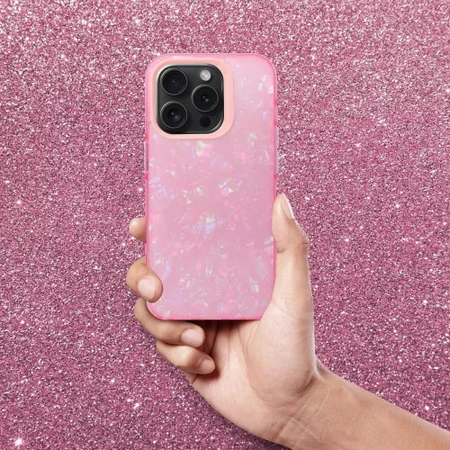 Apple iPhone 16e / 17e, Műanyag hátlap védőtok + szilikon keret, kristály minta, Tutti-Frutti Case, rózsaszín