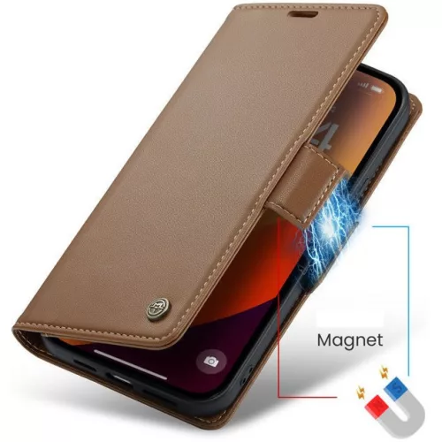 Samsung Galaxy A26 5G SM-A266B, Oldalra nyíló tok, stand, kártyatartóval, RFID technológiával, Wooze CaseME, barna