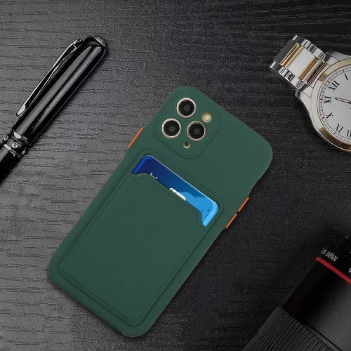 Samsung Galaxy A26 5G SM-A266B, Szilikon tok, kártyatartóval, Wooze Card Slot, sötétzöld