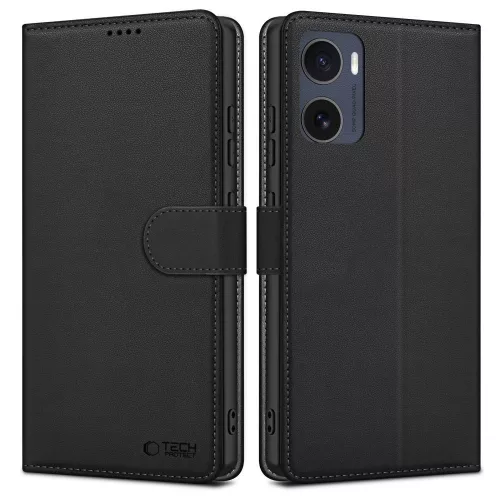 Motorola Moto E15 / G05, Oldalra nyíló tok, stand, mágnes csattal, TP Wallett, fekete