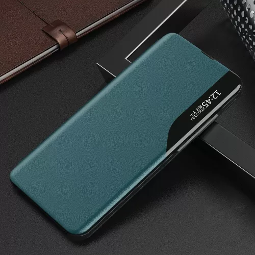 Samsung Galaxy S25 Edge SM-S937, Oldalra nyíló tok, stand, hívás mutatóval, Wooze FashionBook, zöld