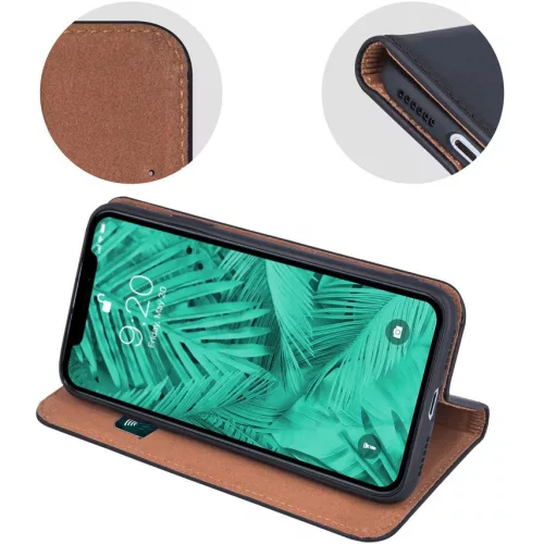 Samsung Galaxy S25 Edge SM-S937, Oldalra nyíló tok, valódi bőrtok, stand, Smart Pro, fekete