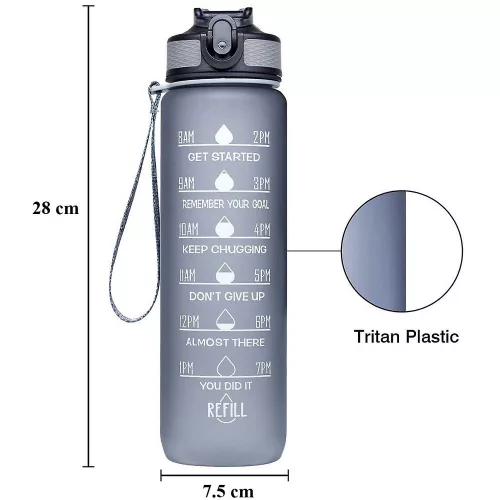 Prémium motivációs sport kulacs, idősáv, motivációs szöveg, kézpánttal, 1000 ml, Wooze You Did It, fehér