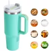 Prémium fémfalú utazó termosz + pohár, 1200 ml, hőtartó, szívószállal, fogantyúval, Tumbler, cyan