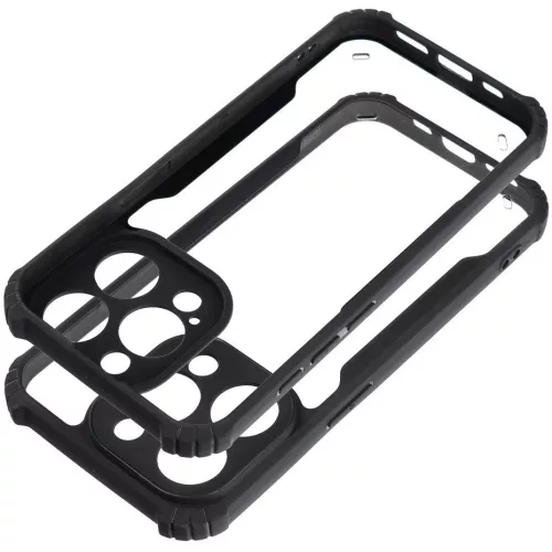 Apple iPhone 17 Pro, Szilikon tok, közepesen ütésálló, légpárnás sarok, akril hátlap, Anti-Drop Case, átlátszó/fekete
