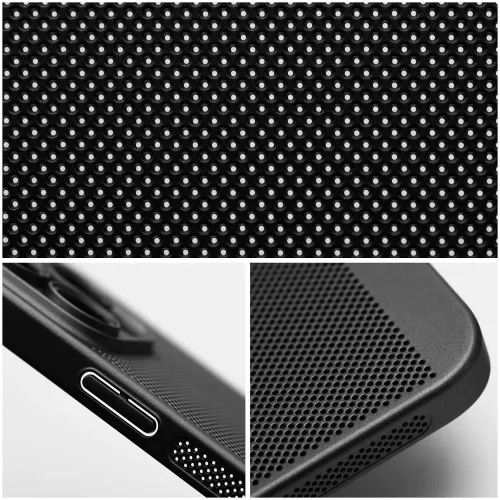 Apple iPhone 17 Pro, Műanyag hátlap védőtok, légáteresztő, lyukacsos minta, Breezy, fekete