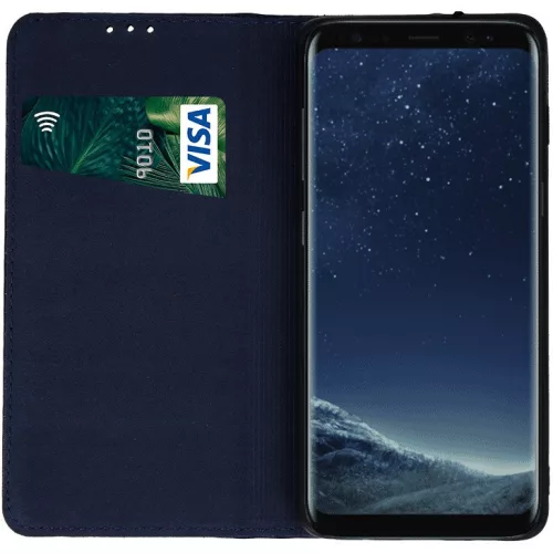 Apple iPhone 17 Pro, Oldalra nyíló tok, valódi bőrtok, stand, Smart Pro, sötétkék
