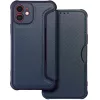 Apple iPhone Air (2025), Oldalra nyíló tok, légpárnás sarok, bőrhatású, karbon minta, Razor Book, kék
