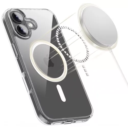 Apple iPhone 17, Műanyag hátlap védőtok + szilikon keret, Magsafe töltővel kompatibilis, FlexAir Hybrid Magsafe, átlátszó