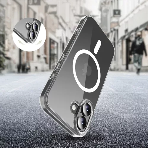 Apple iPhone 17, Műanyag hátlap védőtok + szilikon keret, Magsafe töltővel kompatibilis, FlexAir Hybrid Magsafe, átlátszó