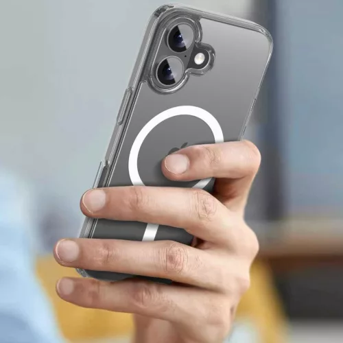 Apple iPhone 17, Műanyag hátlap védőtok + szilikon keret, Magsafe töltővel kompatibilis, FlexAir Hybrid Magsafe, átlátszó