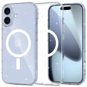   Apple iPhone 17, Műanyag hátlap védőtok + szilikon keret, Magsafe töltővel kompatibilis, csillogó hátlap, FlexAir Hybrid Magsafe Glitter, átlátszó