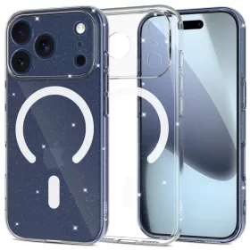   Apple iPhone 17 Pro, Műanyag hátlap védőtok + szilikon keret, Magsafe töltővel kompatibilis, csillogó hátlap, FlexAir Hybrid Magsafe Glitter, átlátszó