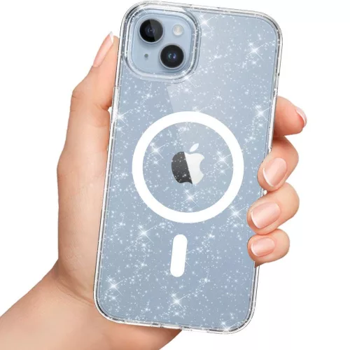 Apple iPhone 17 Pro Max, Műanyag hátlap védőtok + szilikon keret, Magsafe töltővel kompatibilis, csillogó hátlap, FlexAir Hybrid Magsafe Glitter, átlátszó