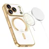 Apple iPhone 17 Pro, Műanyag hátlap védőtok + szilikon keret, közepesen ütésálló, Magsafe töltővel kompatibilis, fényes keret, Magflex Magsafe, átlátszó/arany