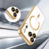 Apple iPhone 17 Pro, Műanyag hátlap védőtok + szilikon keret, közepesen ütésálló, Magsafe töltővel kompatibilis, fényes keret, Magflex Magsafe, átlátszó/arany
