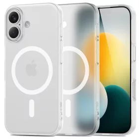   Apple iPhone 17, Műanyag hátlap védőtok + szilikon keret, közepesen ütésálló, Magsafe töltővel kompatibilis, Magslim Magsafe, áttetsző/fehér