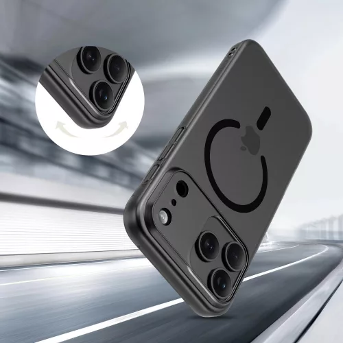 Apple iPhone 17 Pro, Műanyag hátlap védőtok + szilikon keret, közepesen ütésálló, Magsafe töltővel kompatibilis, Magslim Magsafe, áttetsző/fekete