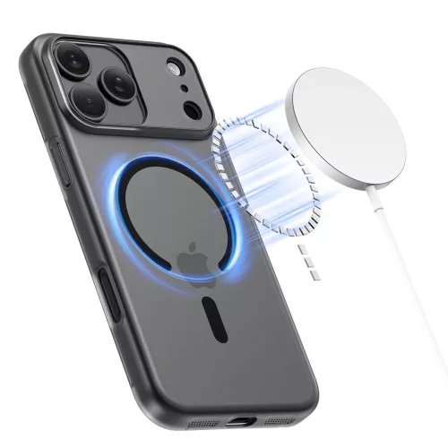 Apple iPhone 17 Pro Max, Műanyag hátlap védőtok + szilikon keret, közepesen ütésálló, Magsafe töltővel kompatibilis, Magslim Magsafe, áttetsző/fekete